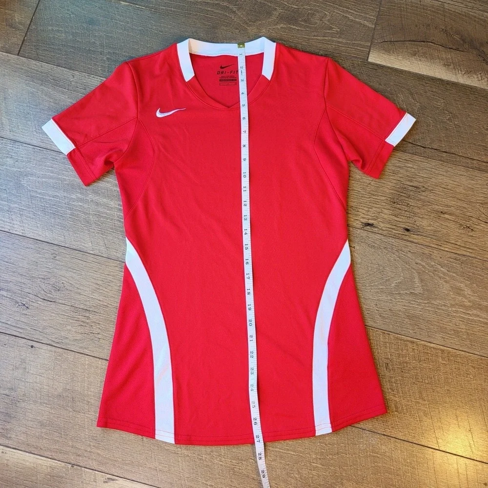 Nike Womens Dri-FIT Soccer Jersey Red White V-Neck Athletic Training Shirt Small
